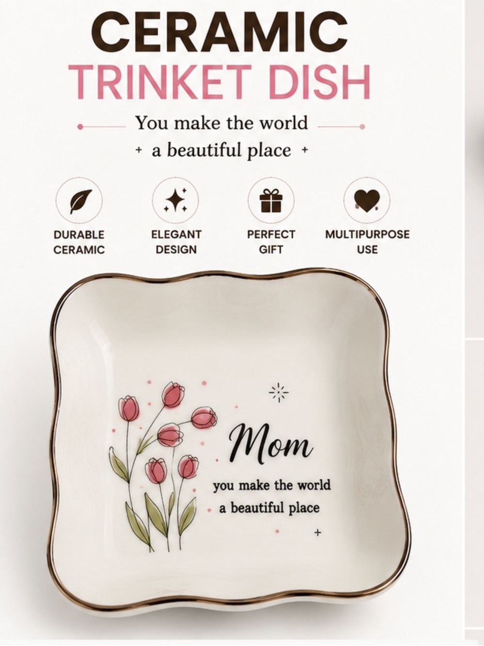 Ceramic Mom Trinket Dish - Pink Floral Ceramic
New in box
4”x4”